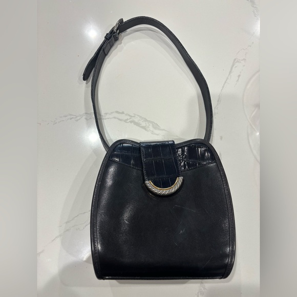 Brighton Handbags - Vintage Brighton Black Smooth Croc Embossed Leather Satchel Shoulder Bag